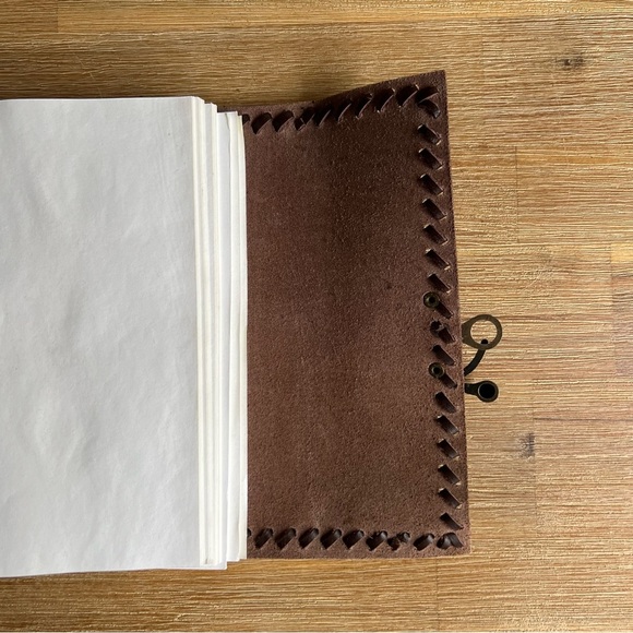 Handmade Brown Genuine Leather Journal Diary Pouch with Brass Clasp Closure - Picture 5 of 14